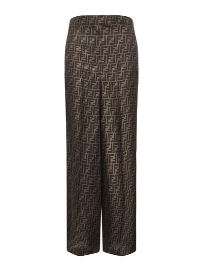 Fendi Brown Ff Silk Twill Trousers