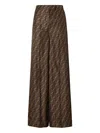 Fendi Ff Silk Twill Wide Leg Trousers In Brown