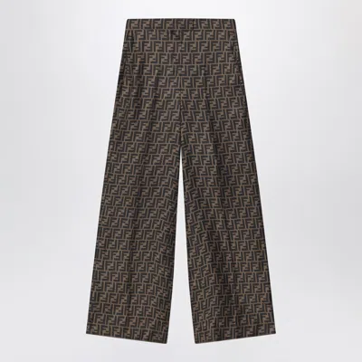 Fendi Brown Ff Silk Twill Trousers Women
