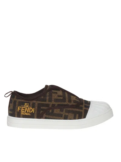 Fendi Kids' 经典logo图案套穿式板鞋 In Brown