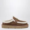 Fendi Women Beige Mules With Logo Lettering On The Rear And Ff Buckle In Suede Woman In Brown