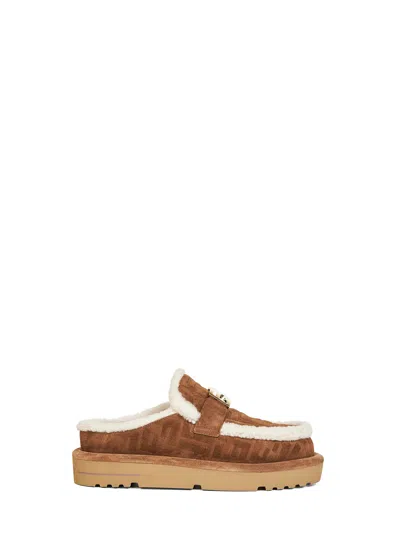 FENDI BROWN FF SUEDE APRES CHIC SABOT