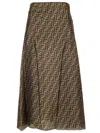 Fendi High Waisted Skirt In Twill Print Ff Clothing In Brown