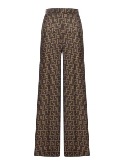 Fendi Brown Ff Twill Trousers In Multi