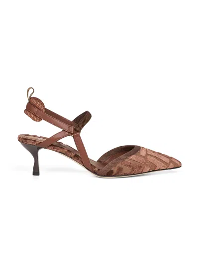 FENDI BROWN FF VELVET COLIBRÌ LITE SLINGBACK