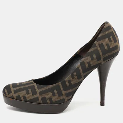 Pre-owned Fendi Brown Ff Zucca Canvas Pumps Size 38