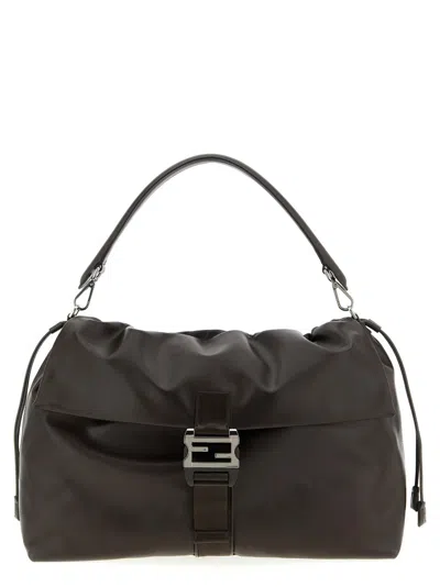 Fendi Brown Flux Maxi Messanger Handbag In Black