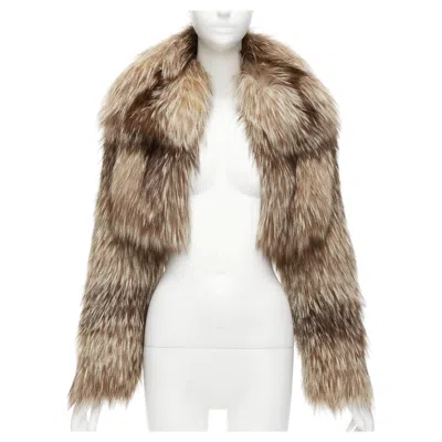 Pre-owned Fendi Brown Fur Long Sleeve Crop Jacket With Detachable Collar It36 Xxs