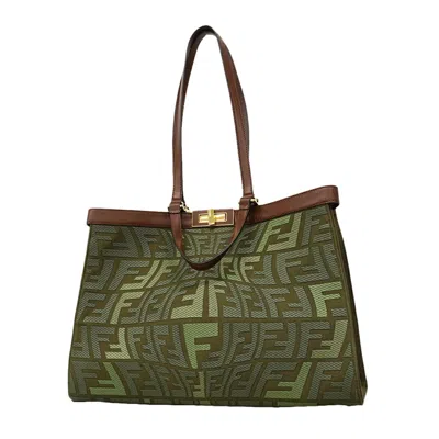 Pre-owned Fendi Brown Green Canvas Tote Bag () In Brown, Green