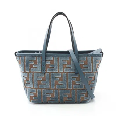 Pre-owned Fendi Brown Green Fabric Canvas Leather Tote Bag ()