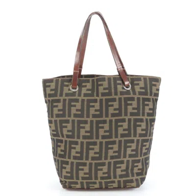 Pre-owned Fendi Brown Green Leather Nylon Tote Bag () In Multi