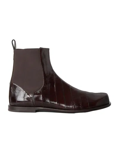 Fendi Brown Hagfish Leather Chelsea Boots