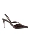 Fendi Brown Hagfish Leather High-heeled Slingbacks In Brown