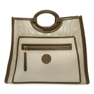 Pre-owned Fendi Brown Ivory Leather Handbag Tote Bag ()