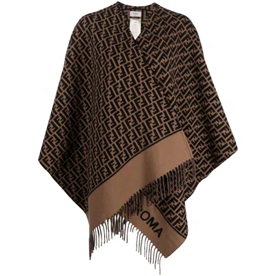 Fendi Women Ff Wool And Cashmere Poncho In Brown
