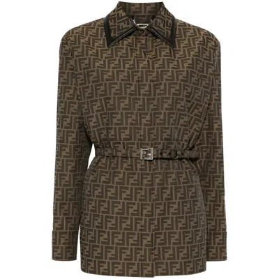 FENDI FENDI BROWN JACKETS - FITTED JACKETS WOMEN