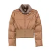 Fendi Short Padded Down Jacket With Shearling Collar Clothing In Brown