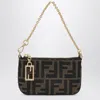 Fendi Brown Jacquard Ff Fabric Baguette Pouch With Chain Women In Brown