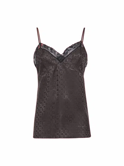 Fendi Brown Jacquard Ff Silk Camisole Top
