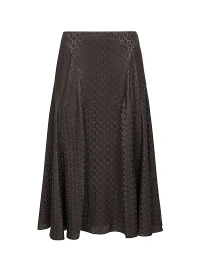 Fendi Brown Jacquard Ff Silk Midi Skirt