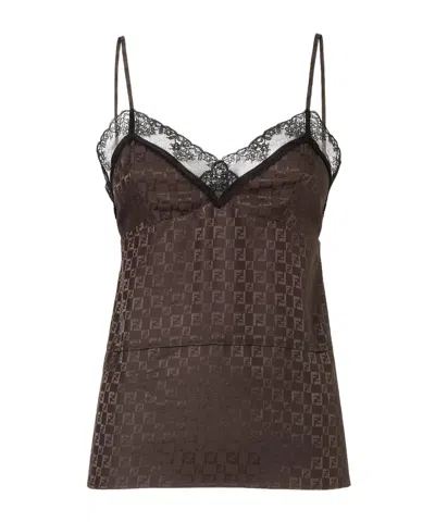 FENDI BROWN JACQUARD FF SILK TOP