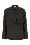 Fendi Silk Ff Jacquard Crossover Shirt In Gray