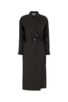 Fendi Silk Chess Ff Long Sleeve Midi Dress Dresses Brown In Black