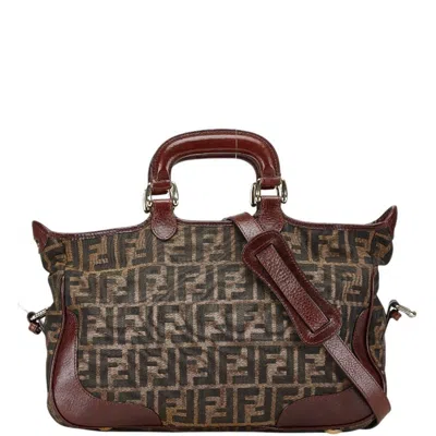 Pre-owned Fendi Brown Khaki Canvas Leather Handbag Shoulder Bag ()