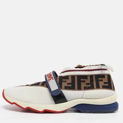 Pre-owned Fendi Brown Knit Fabric Rockoko Low Top Sneakers Size 40