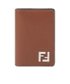 Fendi Brown Leather And Black Ff Canvas Card Holder