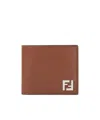 Fendi Brown Leather And Black Ff Canvas Compact Bi-fold Wallet In Brown
