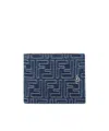 Fendi Denim-effect Ff Jacquard Bi-fold Wallet In Blue