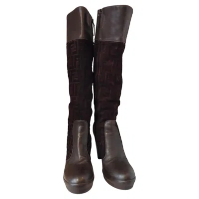 Pre-owned Fendi Brown Leather And Suede Boots Size 40