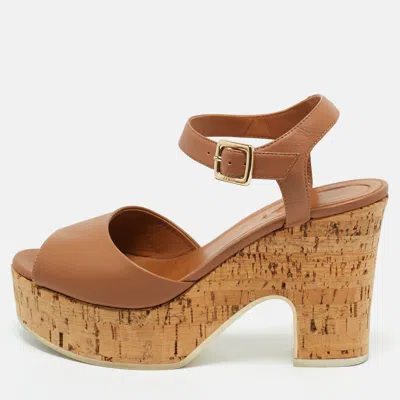 Pre-owned Fendi Brown Leather Ankle Strap Sandals Size 38.5