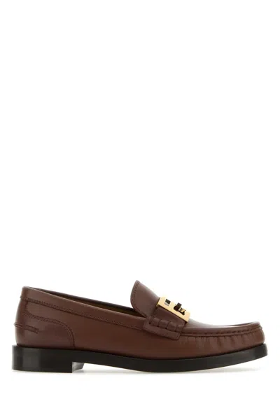 FENDI BROWN LEATHER BAGUETTE LOAFERS