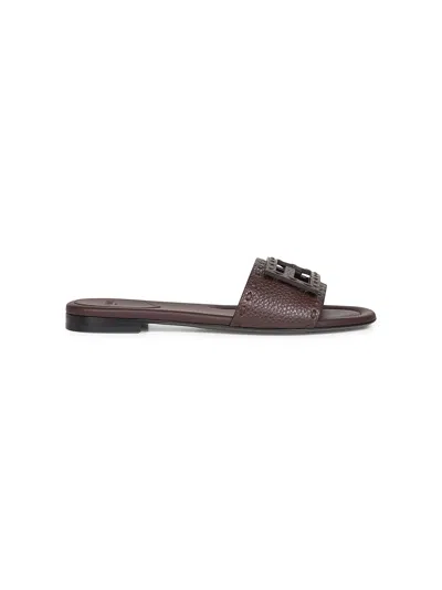 Fendi Brown Leather Baguette Slides