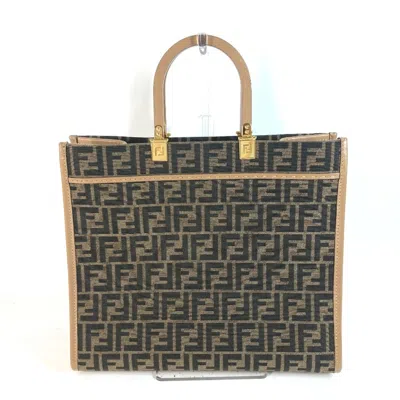 Pre-owned Fendi Brown Leather Canvas Handbag Shoulder Bag ()