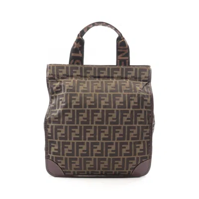 Pre-owned Fendi Brown Leather Canvas Handbag Tote Bag ()