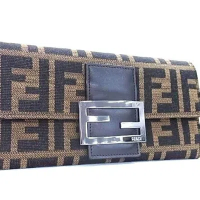 Pre-owned Fendi Brown Leather Canvas Long Wallet (bi-fold) ()