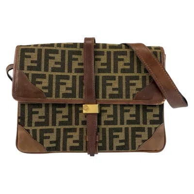 Pre-owned Fendi Brown Leather Canvas Pochette Shoulder Bag ()