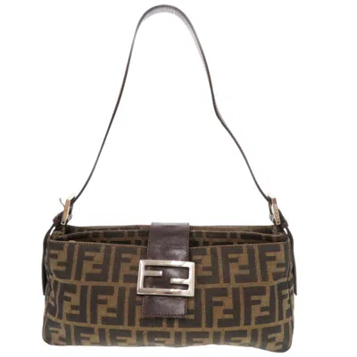 Pre-owned Fendi Brown Leather Canvas Shoulder Bag ()