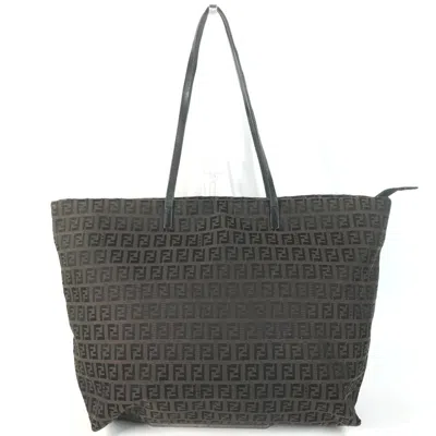 Pre-owned Fendi Brown Leather Canvas Shoulder Bag Tote Bag ()