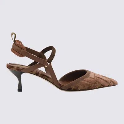 FENDI BROWN LEATHER COLIBRI LITE PUMPS