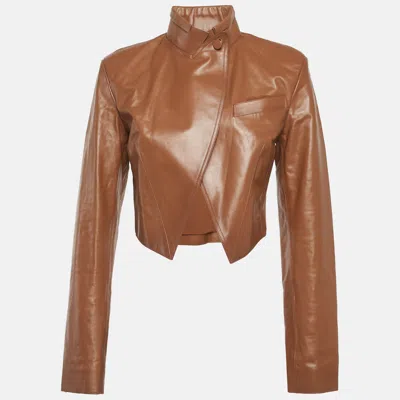 Pre-owned Fendi Brown Leather Cropped Bolero Jacket S