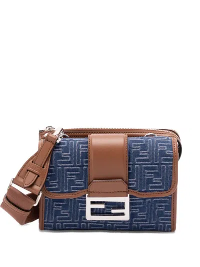 Fendi Brown Leather Crossbody Bag In Blue