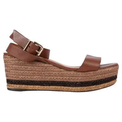 Pre-owned Fendi Brown Leather Espadrille Ankle Strap Wedge Sandals Shoes 41