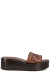 Fendi Brown Leather  Sunshine Slippers In Brown