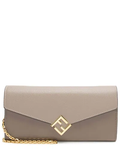 Fendi Brown Leather Ff Diamonds Continental Wallet With Chain (authentic Pre-  Loved)