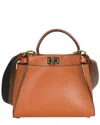 Fendi Brown Leather Ff Embroidered Mini Peekaboo Iconic Satchel (authentic  Pre-loved) In Orange