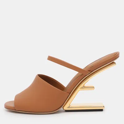 Pre-owned Fendi Brown Leather First Heel Mules Size 40